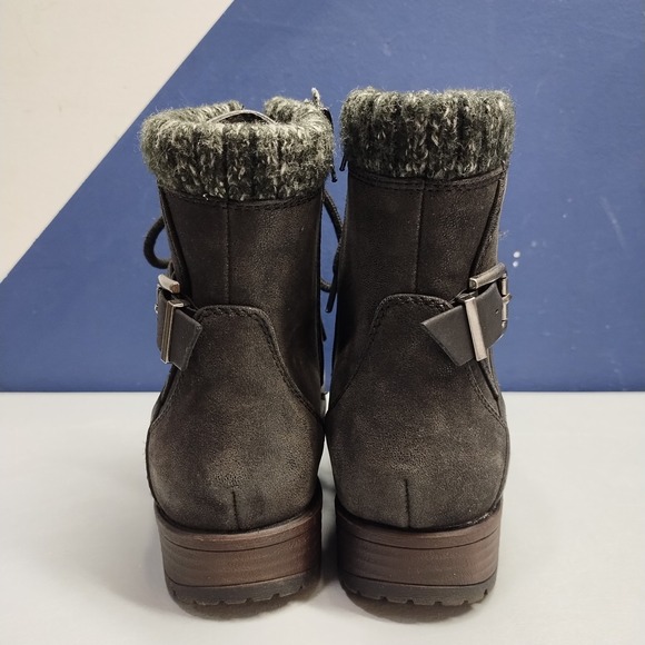 Crown Vintage Racine Combat Boots Womens Size 8.5M Black Side Zip Buckle Strap - Picture 5 of 8